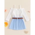 thumbnail image 6 of Michellecmm  Little Girl Fall Outfit Bow Cold Shoulder Tops Pleated Skirt with Belt, 6 of 9