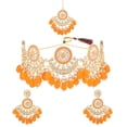thumbnail image 1 of Efulgenz Bridal Traditional Indian Wedding Jewelry Orange Color Kundan Crystal Beads Choker Necklace Chandbali Earrings with Maang Tikka Bollywood Jewelry for Women, 1 of 5