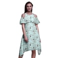 thumbnail image 1 of Bimba Blue Bird Print Cold Shoulder Women Swing Tunic Flutter Sleeve Midi Dress - X-Large, 1 of 6