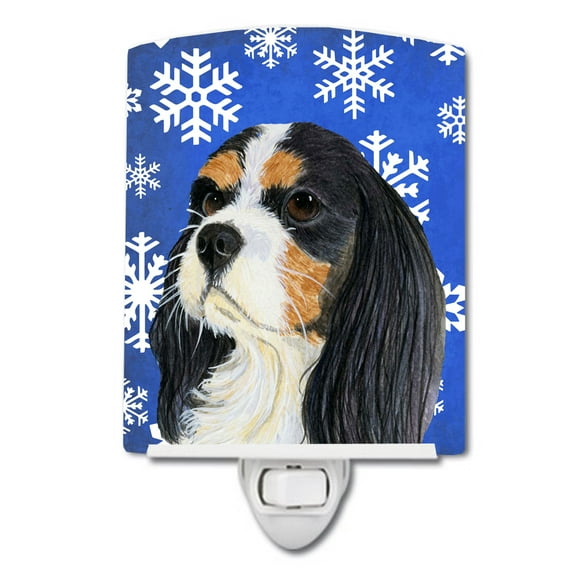 Caroline's Treasures LH9279CNL Cavalier Spaniel Winter Snowflakes Holiday Ceramic Night Light, 6x4x3", multicolor