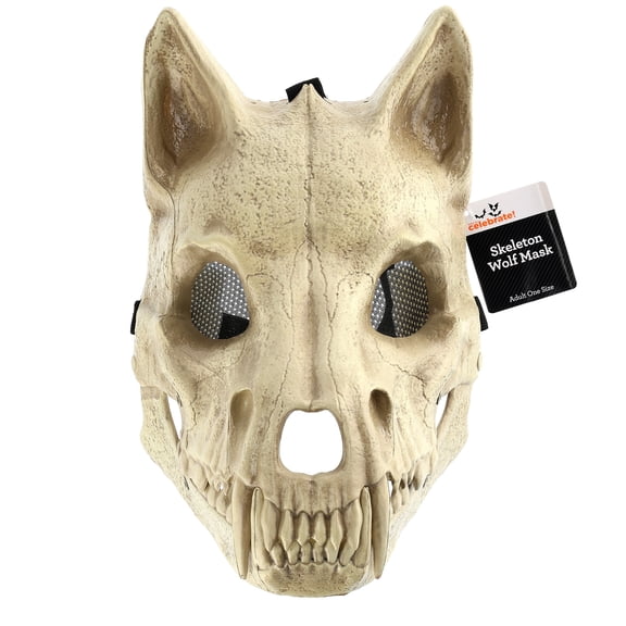 Skeleton Wolf Mask Costume Accessory for Adults, Beige, Halloween by Way To Celebrate
