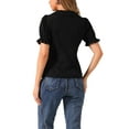 thumbnail image 3 of INSPIRE CHIC Women's Lapel V Neck Short Sleeve Pleated Tops Blouse, 3 of 5