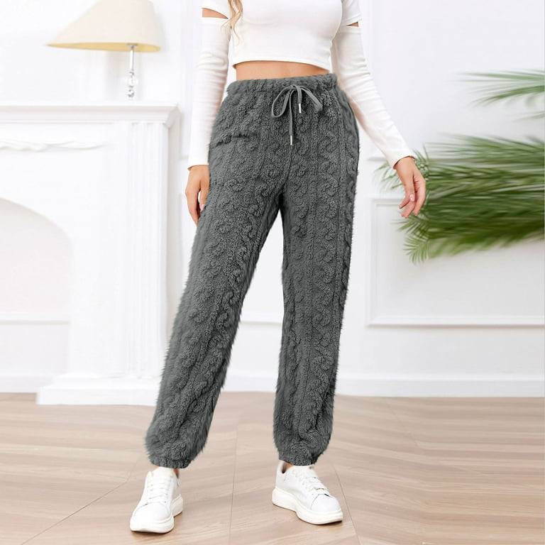 Oalirro Gray Women Fuzzy Pajama Pants, Lightweight Polar FLeece Lounge  Sweatpants for Women, Straight Leg Pajama Pants with Pockets the Holiday  Shop