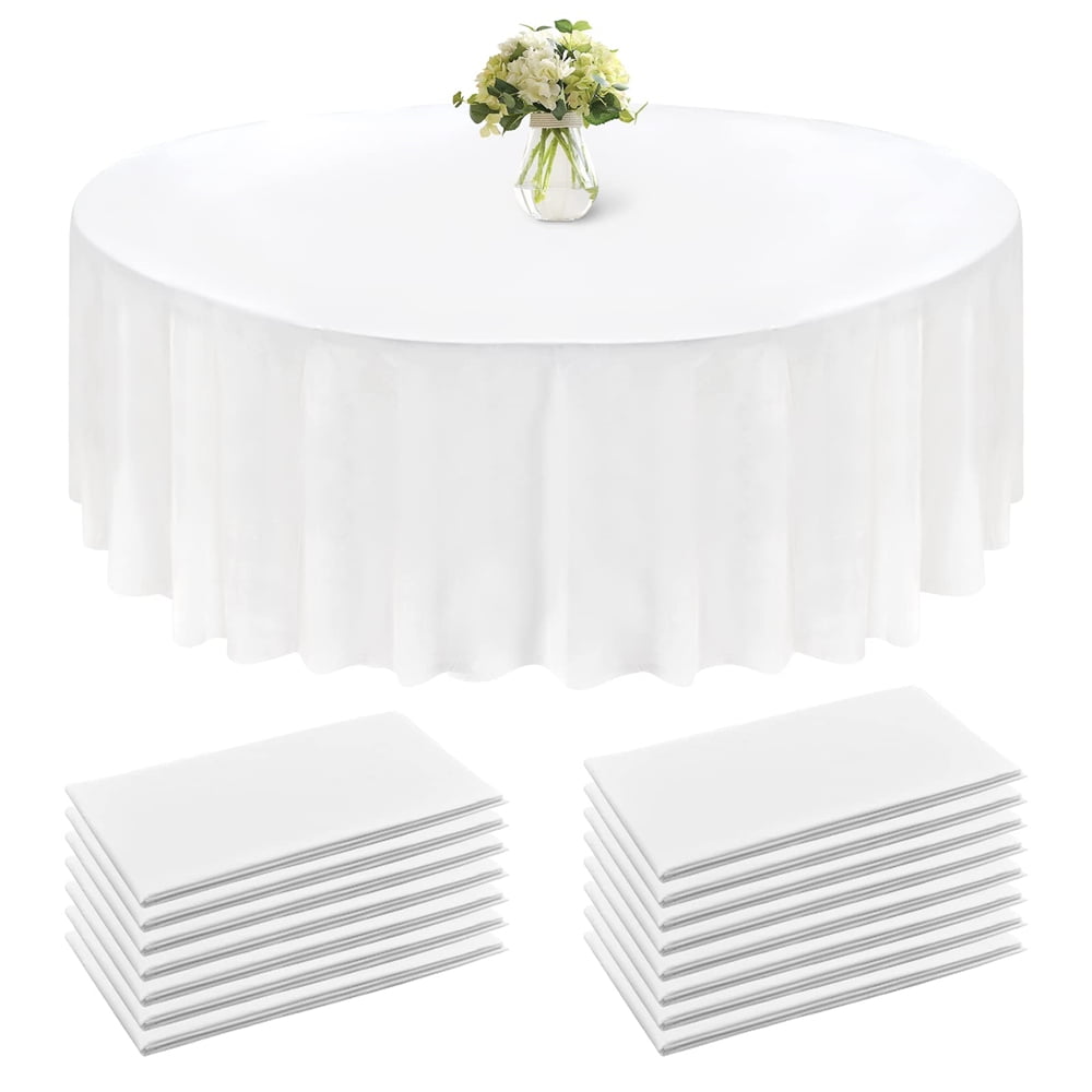 Pesonlook 15 Pack Round Tablecloth, 84 inch White Disposable Table