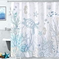 thumbnail image 3 of Nautical Coastal Turtle Shower Curtain, Coral Starfish Seashell Ocean Themed Bathroom Curtain, Underwater Seahorse Bathroom Decor Blue 72 x 72 inch, 3 of 6
