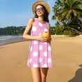thumbnail image 2 of Horeoi Pink And White Polka Dot Print Women's Sleeveless Dress Cotton-like Flared Hem Deep Side Pockets Above-Knee, 2 of 6