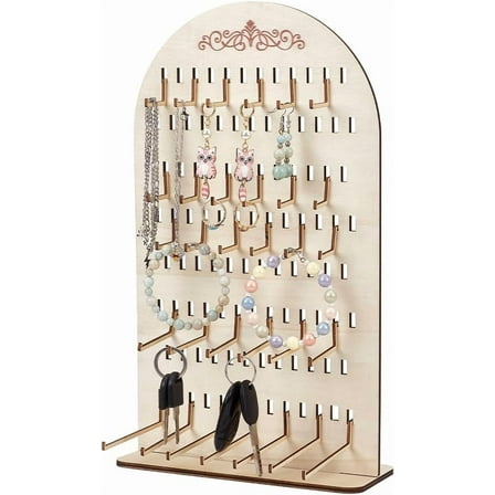 Wood Pegboard Display Stand with 78 Hooks Large Jewelry Holder Organizer Arch Shaped Wooden Earring Displays Rack for Home Show Store Earrings Bracelets Keychain Display 14x7.8x3.9inch diy