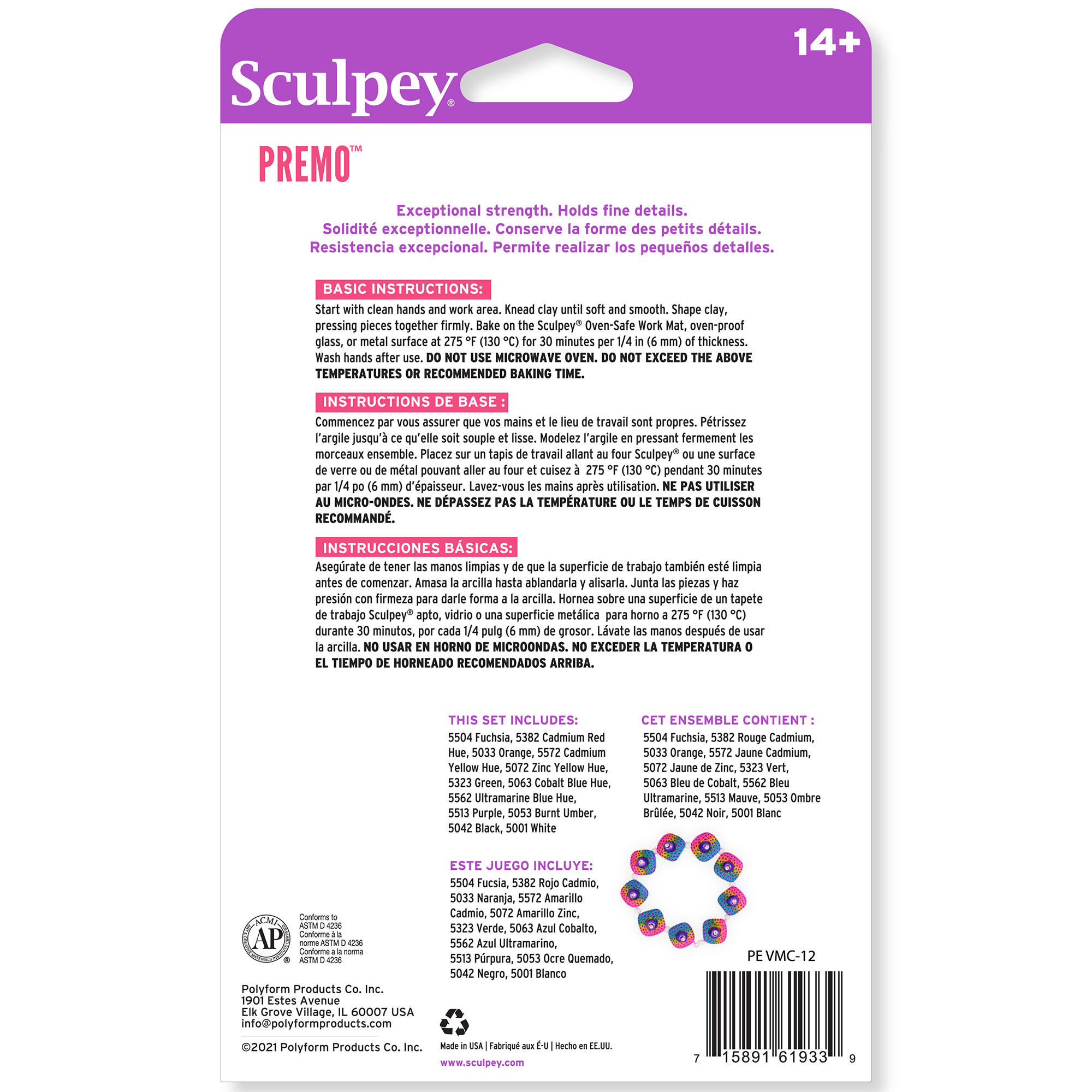 Sculpey Premo: Multipack - Classic Mixing Colors - 12 Shades, 1oz Bars, Sampler Pack, Non-Toxic, Sculpt-Model Projects, Adult Arts-Crafts Supplies