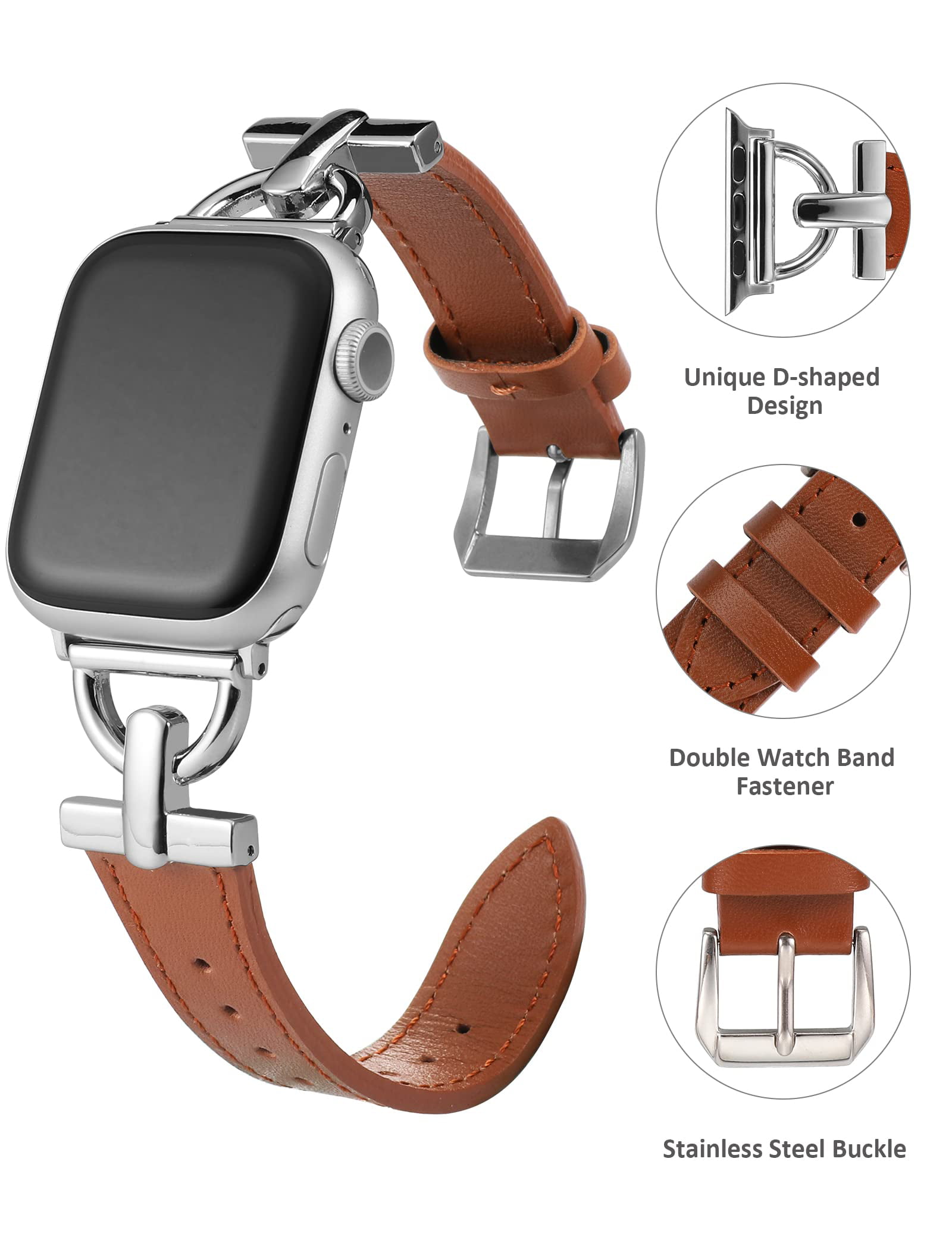 QAZNZ Leather Straps for Apple Watch Strap 40mm 41mm 38mm, Men