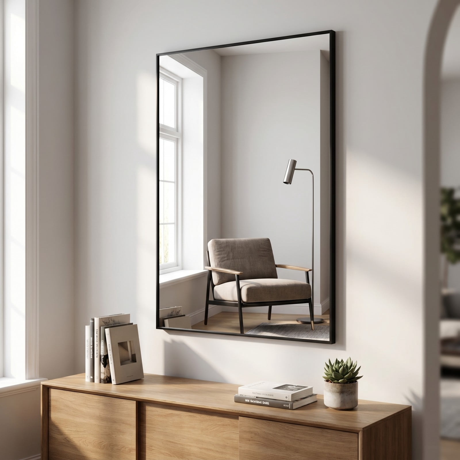 Gleamira 20"x30" Rectangular Bathroom Mirror Wall Mounted Mirror with Metal Frame, Black