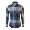 thumbnail image 3 of Mens Shirts Plaid Checkered Digital Print Button Long Sleeve Lapel Tops Casual Comfortable Shirt for Men Blue L, 3 of 3