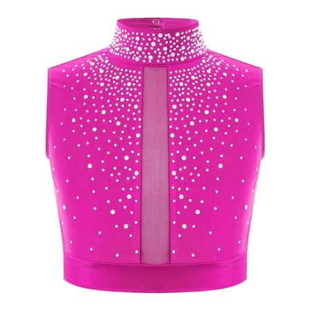 TTAO Kids Girls Dance Party Vest Top Hip Hop Jazz Stage Performance Dancewear Sparkly Camisole Hot Pink 8