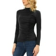 thumbnail image 4 of INSPIRE CHIC Women's Ruched Top Mock Neck Long Sleeve Knit Blouse Black S, 4 of 5