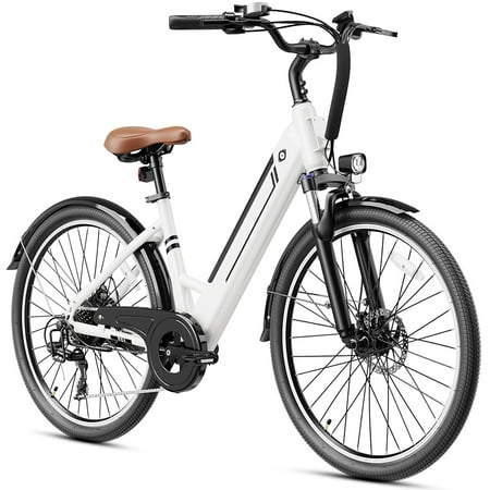 Jasion Electric Bike for Adults with 750W Peak Motor, 36V 10AH Removable Battery Ebike, 26" Step-Thru Electric Bicycles with 7-speed UL2849