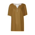 thumbnail image 4 of Yuyuzo Womens Summer Tops Notch V Neck Button Tunic Tops Short Sleeve Loose Summer Basic Tee Shirts, 4 of 5