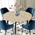 thumbnail image 5 of Elastic Fitted Round Tablecloth, Beige Floral Waterproof Stretch Table Cover for 36"-44" Tables, Vintage Spring Botanical Flowers Washable Outdoor Tablecloths for Patio, Picnic, Camping, 5 of 9