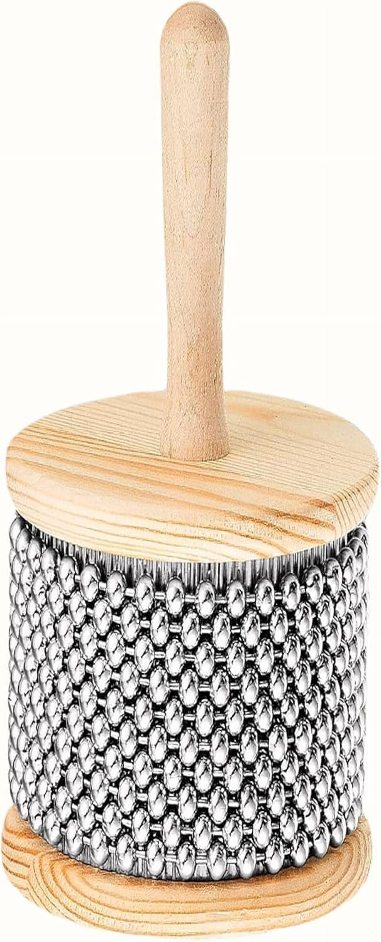 Wooden Hand Cabasa Percussion Instrument: Hand Shaker Pop Cabasa Musical Instrument Shaker with Metal Beads & Cylinder, for Band Music Education, Professional Standard Size (Wood, 4.52")