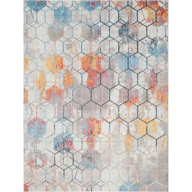 Unique Loom Arc-en-Ciel Géométrique Treillis Tapis 10' x 13' Rectangle Blanc/bleu