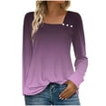 thumbnail image 3 of Fall Saving! HVOBTTY Women's Long Sleeved T Shirt, Fall and Winter Tops for Women, Women's Casual Fashion Gradient Color Crew Neck Long Sleeve Button Loose T Shirt Top Purple, Purple, 3 of 5
