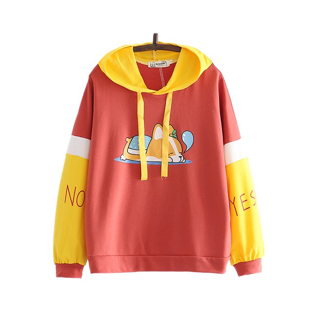 Minnieouse Sudadera con capucha estampada de algodón con capucha de manga larga deportes deportes mujer ropa Prendas para la parte del cuerpo Rojo amarillo L