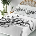 thumbnail image 3 of Ambesonne Octopus Fitted & Top Sheet Set with Shams, Marine Wild Life Sketch, Black White, 3 of 5