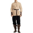 thumbnail image 2 of Hontri Men's Suits Medieval Men's Clothing Set Men's Clothing Set with Linen Shirt Men's Medieval Shirt Medieval Pants with Ankle Strap Beige Xxl, 2 of 3