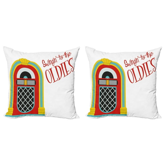 Ambesonne Vintage Throw Pillow Cover 2 Pack, Jazz Age Party Music, 18", Red Sky Blue and Yellow