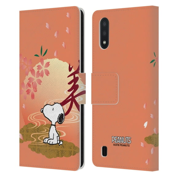 Head Case Designs Officially Licensed Peanuts Oriental Snoopy Sakura Leather Book Wallet Case Cover Compatible with Samsung Galaxy A01 (2020)