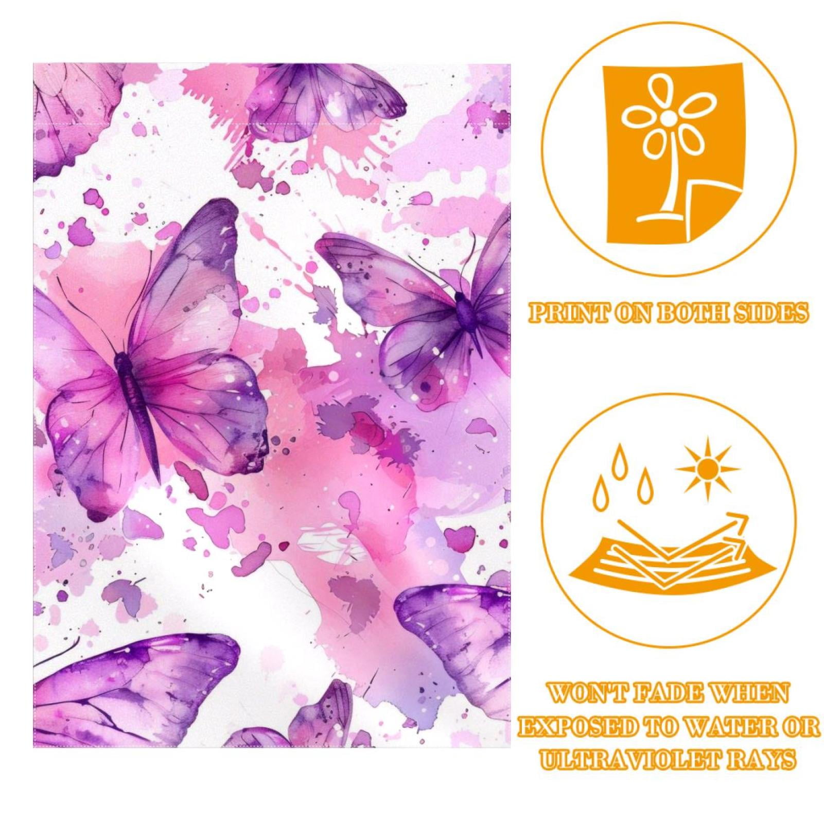 Welcome Pink and Lilac Butterflies Seamless Garden Flag, Vertical Double Sided Small House Flag, Yard Farmhouse Outdoor Deck Veranda Lawn Decor 28x40 Inch