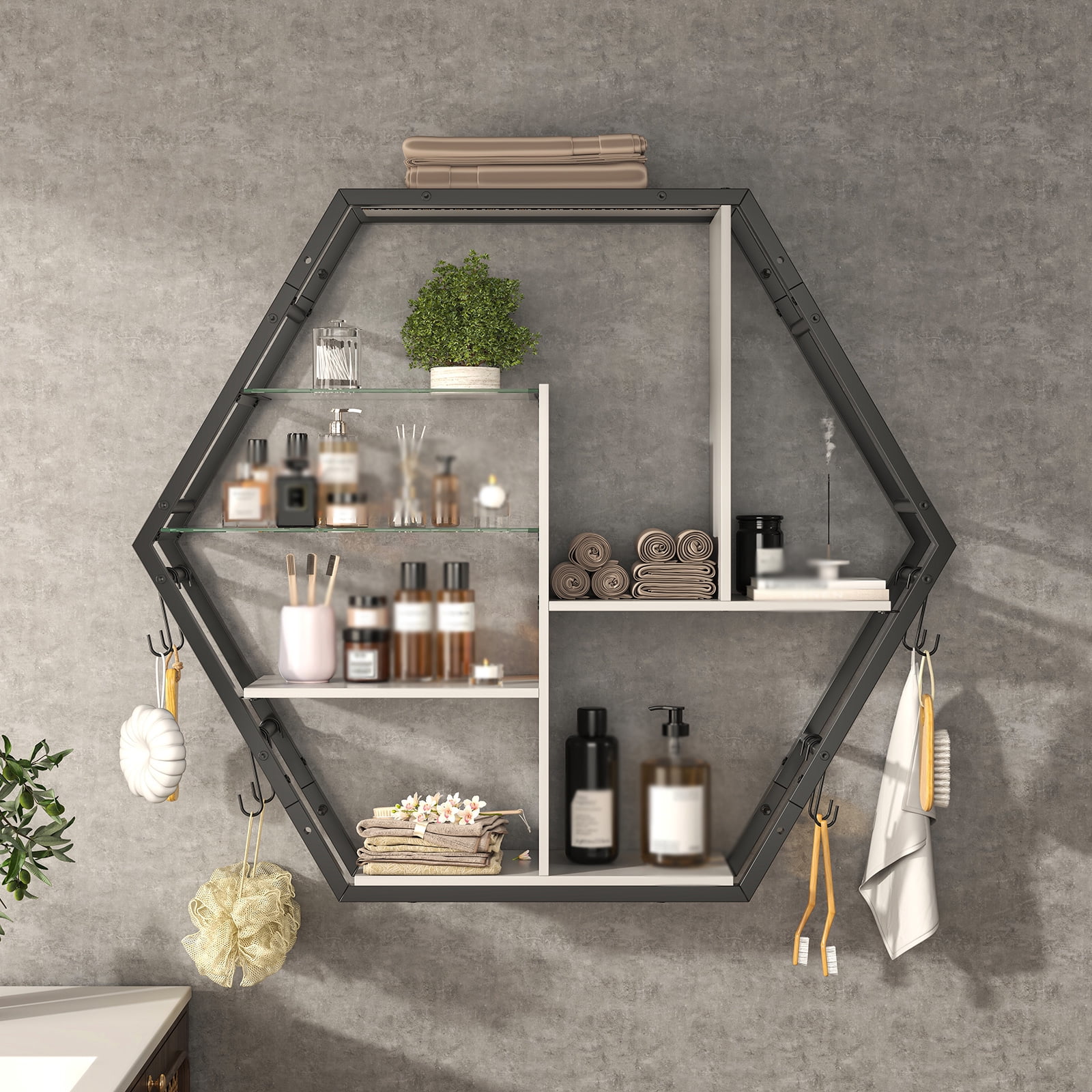 ModFurne LED Wall Shelves - Lighted Display Shelves With Extra Hooks For Gaming Rooms & Bars. Modern Brown Floating Shelves With Built-In LED Lighting
