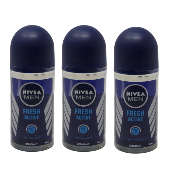 Nivea Men Fresh Active Roll-On Deodorant, Ocean-Inspired Fresh Fragrance, Everyday Underarm Odor Control for Men, 50ml - Pack of 3