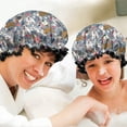 thumbnail image 6 of Shower Caps,Bulldog Dog and Flower Florals Waterproof Shower Cap for Women 4 Pieces,Double Reusable Hair Cover for Shower PEVA Elastic Stretch Hem, 6 of 7