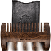 Beard Comb for Men, Wooden Natural Sandalwood, Best Gift for Men, Fine Dual Action Teeth Premium Sandal Wood Comb Includes PU Leather Case