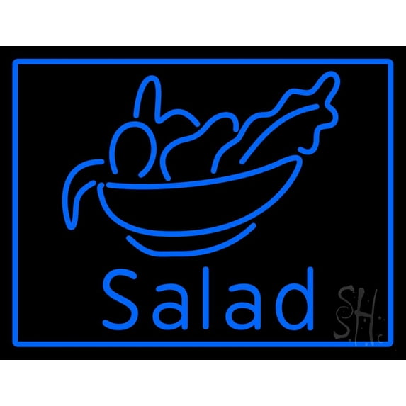 Blue Salad Logo LED Neon Sign 15 x 19 - inches, Clear Edge Cut Acrylic Backing, with Dimmer - Bright and Premium built indoor LED Neon Sign for restaurant window and interior decor.