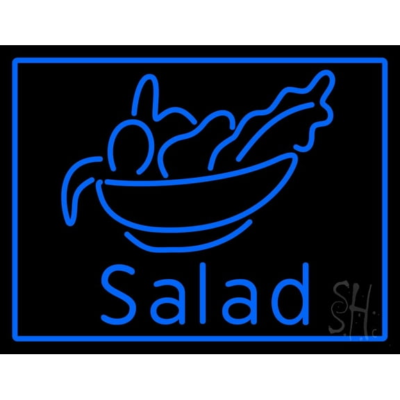 Blue Salad Logo LED Neon Sign 24 x 31 - inches, Black Square Cut Acrylic Backing, with Dimmer - Bright and Premium built indoor LED Neon Sign for restaurant window and interior decor.