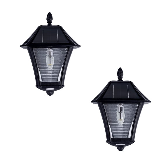 Gama Sonic Baytown II Bulb 130 LM Solar LED Wall Sconce for Garage and Porch 2-PK Black