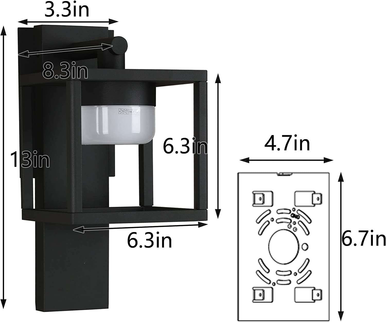 Lustrlach Outdoor Wall Light Fixture Black Exterior Porch Light with GX53 LED Bulb Square Wall Mount Sconce for House Garage Patio,650lm 120V 6.5W