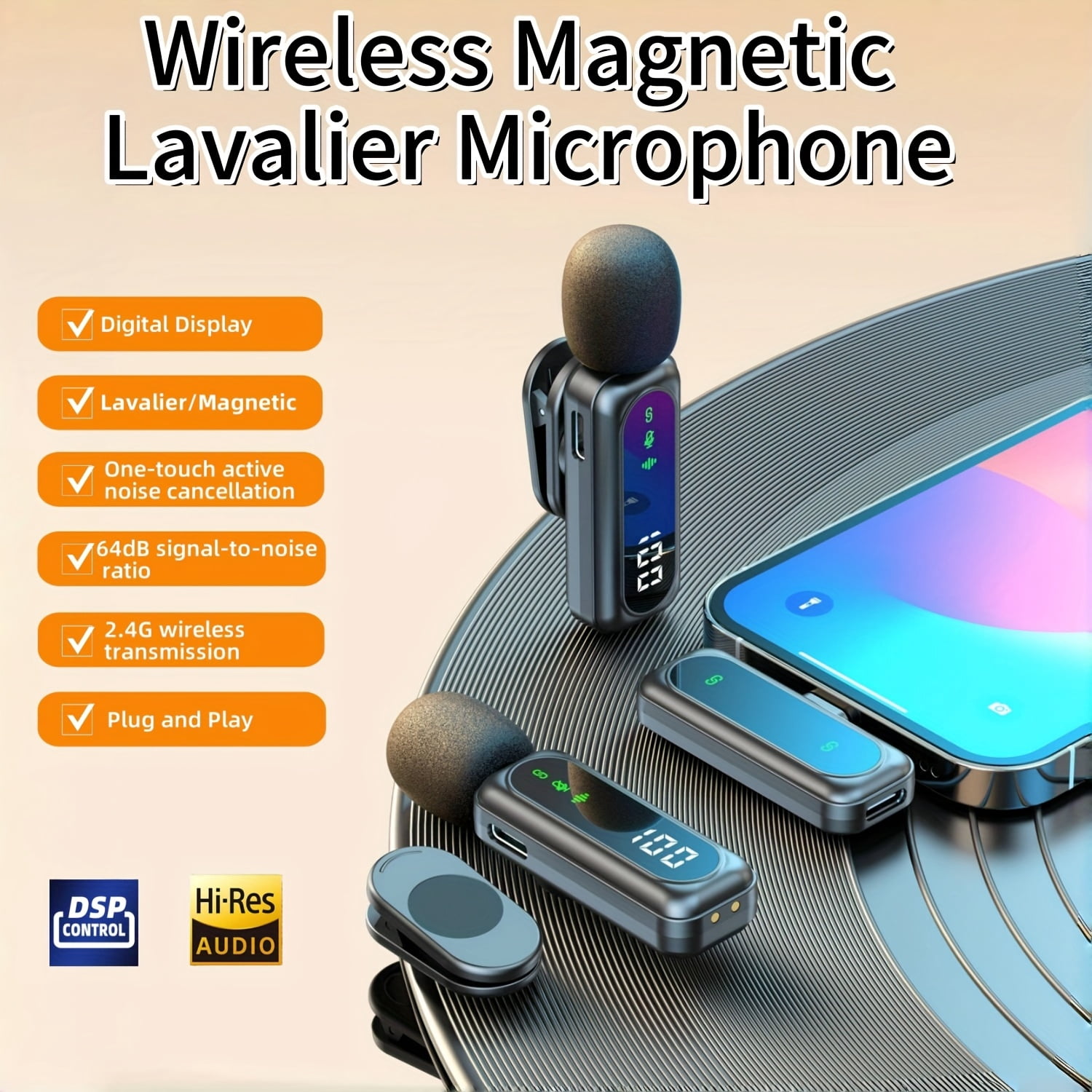 Wireless Lavalier Microphone with Digital Display, DSP Noise Reduction, Magnetic Clip - 2.4G/4G/5G for Streaming Podcast Live Sound, Compatible with Smartphones Tablets Laptops