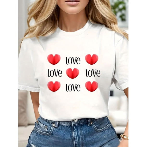 Camisetas gráficas con eslogan de letras cruzadas de amor para San Valentín, de algodón suave, cuello redondo, manga corta, diseño novedoso y divertido.