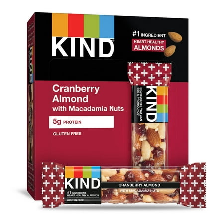 KIND Bars, Cranberry Almond + Antioxidants with Macadamia Nuts, Gluten Free, Low Sugar, 1.4oz, 12