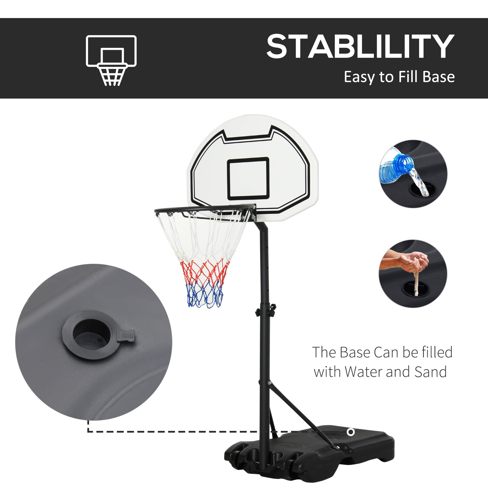 Aosom Poolside Basketball Hoop Stand Portable Basketball System Goal,  Adjustable Height 3'-4', 30" Backboard