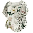 thumbnail image 1 of CHOK Hauts d'Été pour Femmes Tendance Lin Coton Confortable Manches Courtes Chemises Habillées Blouses Col Rond Hauts d'Été 2024 Imprimé Floral T-Shirts Décontractés Tunique Plus, 1 of 4