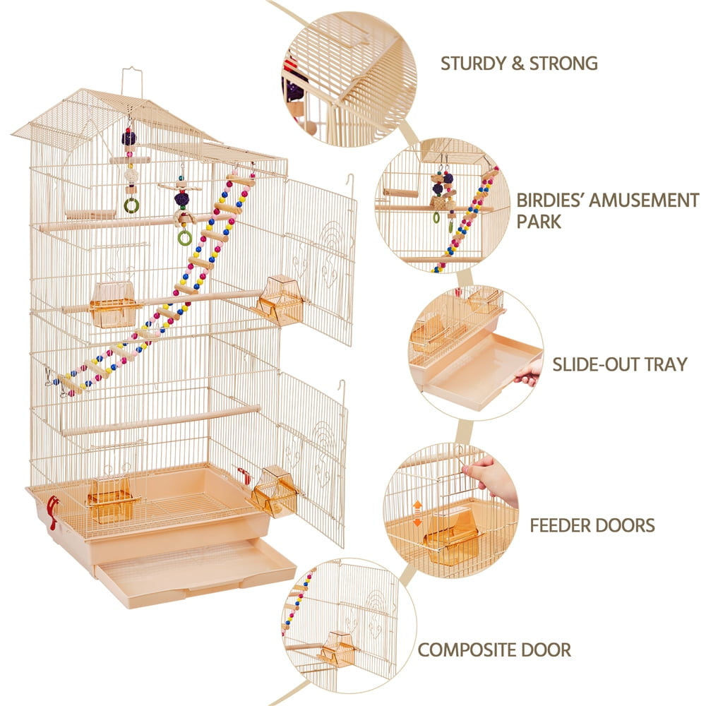 Renwick 39"H Metal Bird Cage Large Roof Top Huge House for Small Birds, Almond