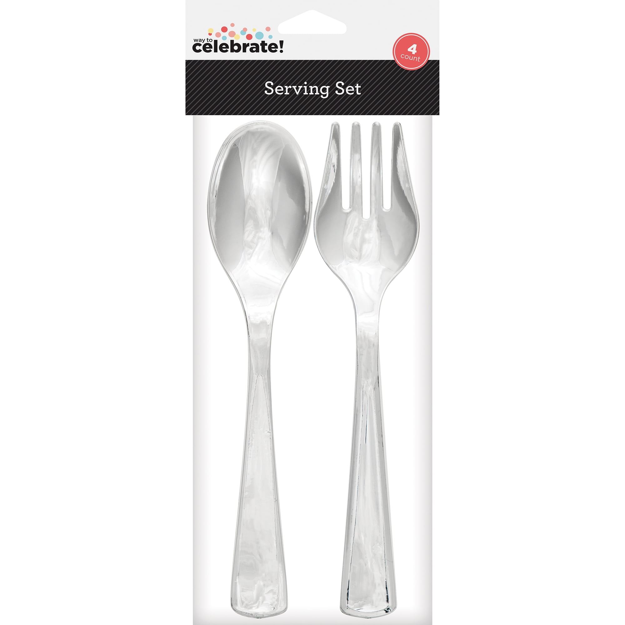 Silver Electroplated Serving Fork and Spoon Set 4 Count by Way to Celebrate