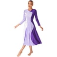 thumbnail image 4 of iEFiEL Womens Long Sleeve Liturgical Praise Dance Dress Color Block Worship Church Robe Lyrical Choir Performance Costume Purple S, 4 of 7