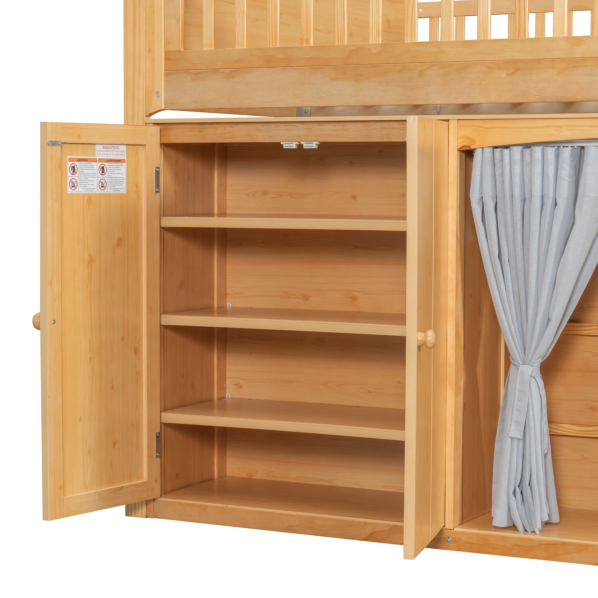 Euroco Wood Full Loft Bed with Wardrobe and Cabinets, LED Light, Wood
