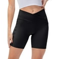 thumbnail image 3 of Xuanfei Women Crossover High Waist Butt Lift Workout Rib Yoga Shorts With Pocket, 3 of 5