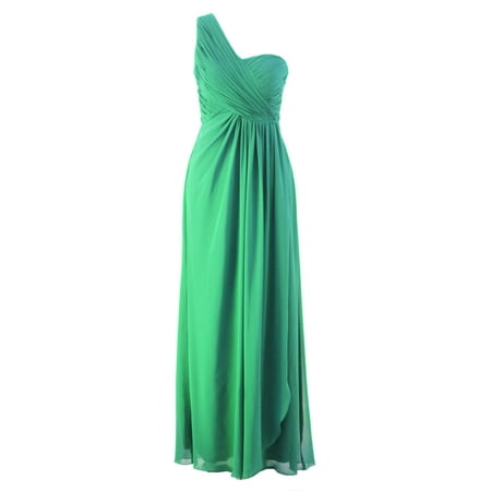 Faship Womens Elegant One Shoulder Pleated Long Formal Dress Emerald -