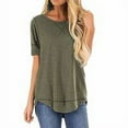 thumbnail image 3 of Women T-shirt Solid Color Stitching Solid Color Top Asymmetrical Hem Blouse, Khaki, XL, 3 of 6