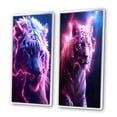 thumbnail image 3 of Designart "Pink Lightning Wild Tiger Portrait II" Animals Lion Framed Wall Art Set Of 2 - Children's Art Purple Frame Gallery Set For Office Decor, 3 of 6